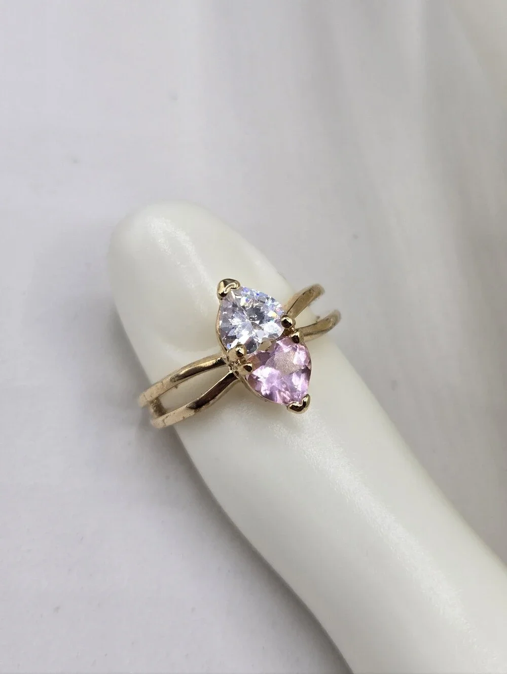 Swarovski Crystal Elements Gold Double Heart Ring Pink Size 7 Statement Bridal